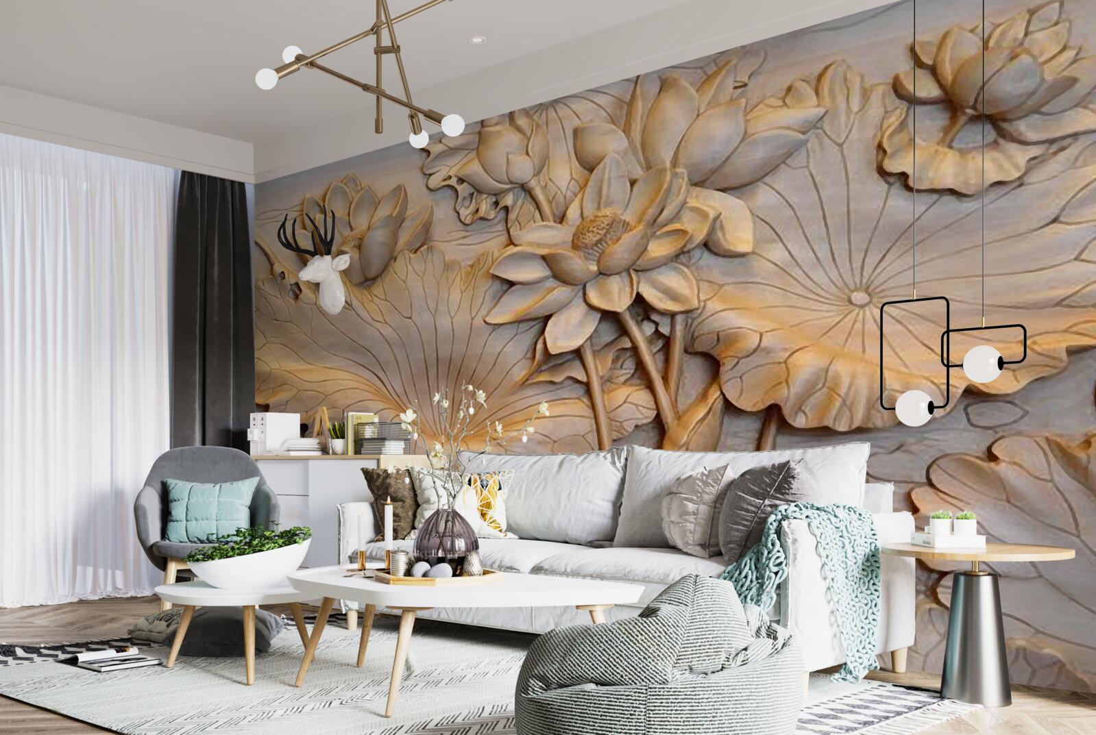 Fototapeta kompozycja kwiatów i liści o uporządkowanym układzie