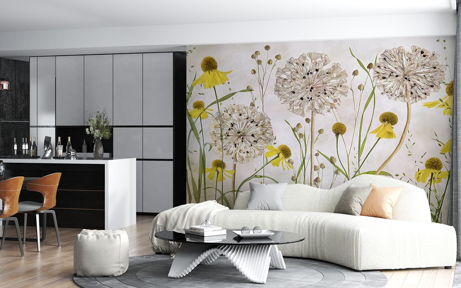 Fototapeta kwiaty mniszka lekarskiego na łące i żółtej florze