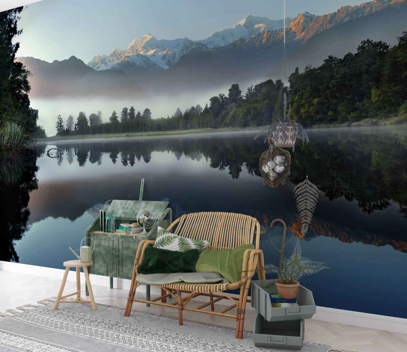 Fototapeta szczyt górskiego jeziora pokryty jest mgłą