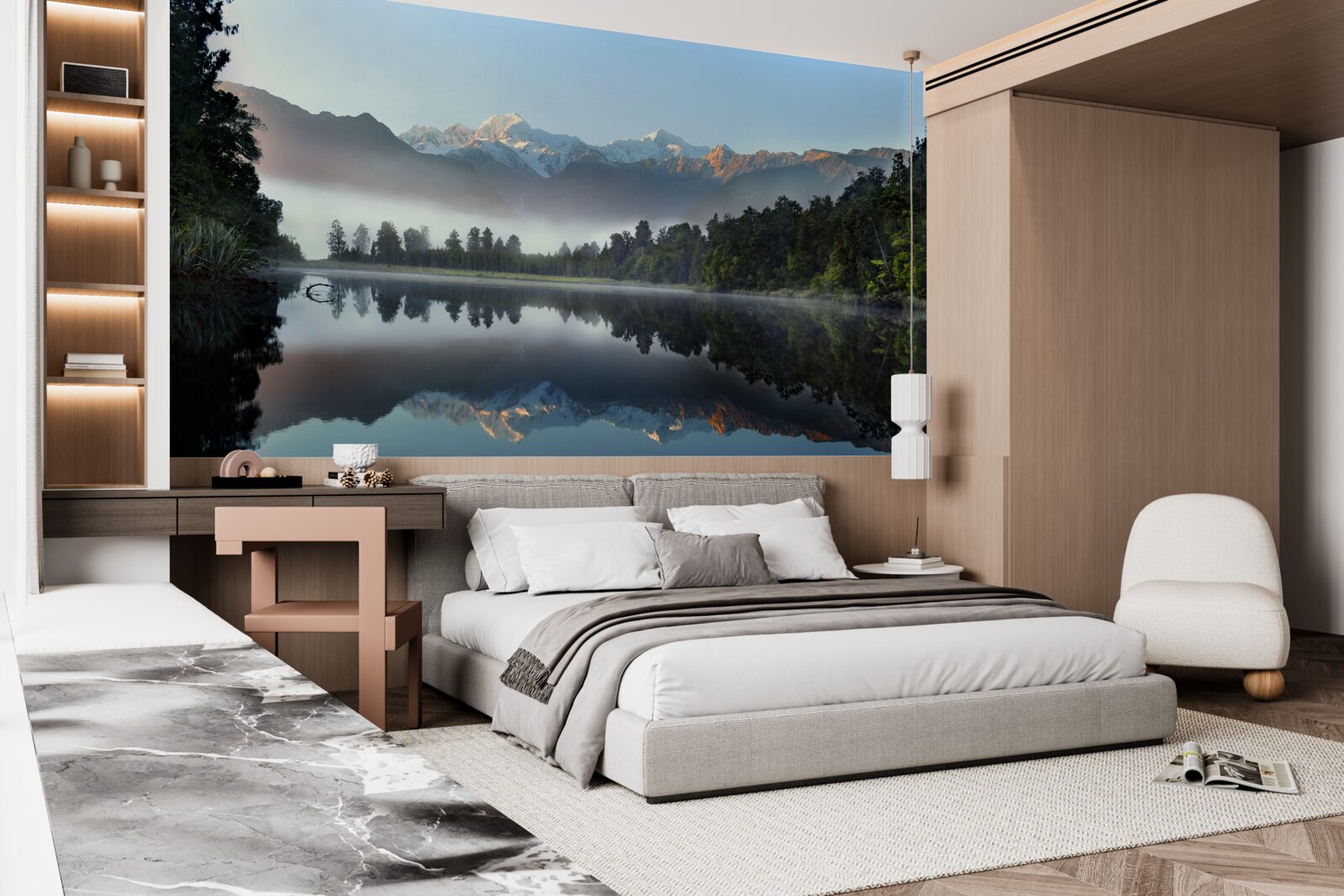 Fototapeta szczyt górskiego jeziora pokryty jest mgłą