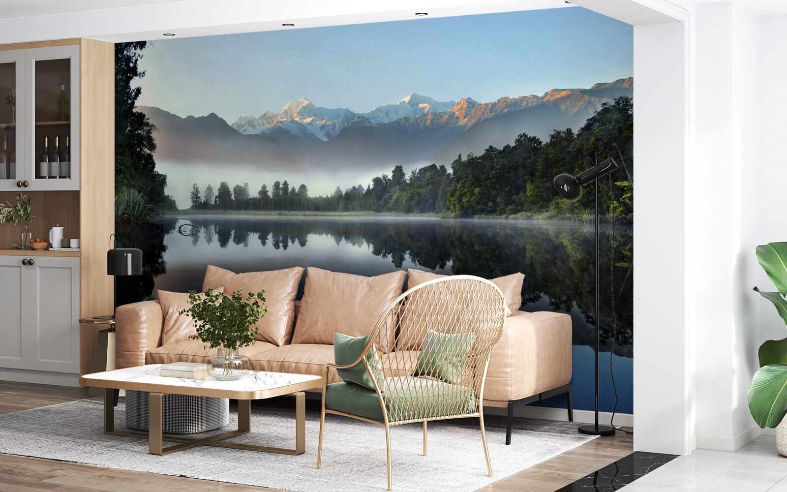 Fototapeta szczyt górskiego jeziora pokryty jest mgłą