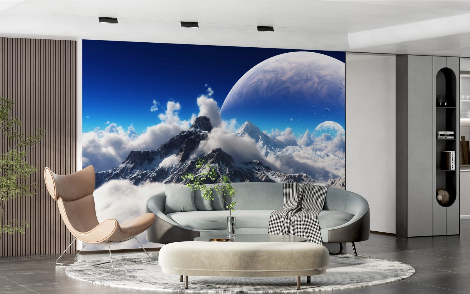 Fototapeta pochmurne niebo nad górami jest wypełnione kosmiczną wspaniałością