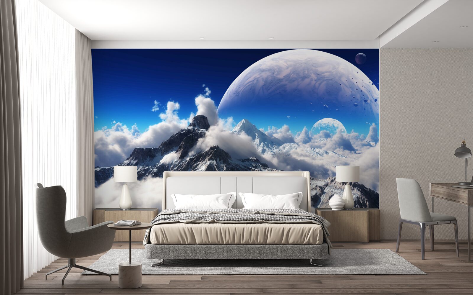 Fototapeta pochmurne niebo nad górami jest wypełnione kosmiczną wspaniałością