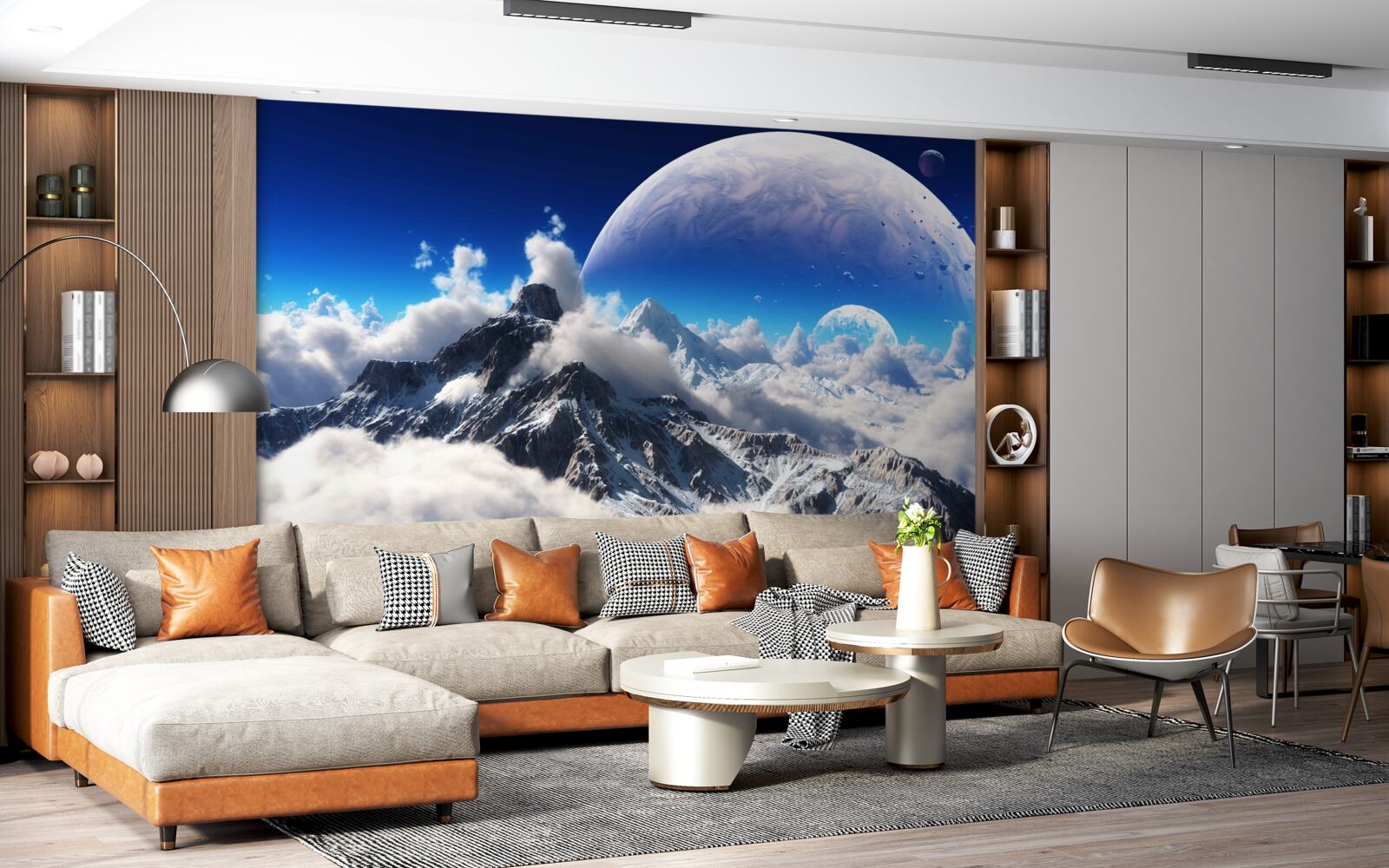 Fototapeta pochmurne niebo nad górami jest wypełnione kosmiczną wspaniałością