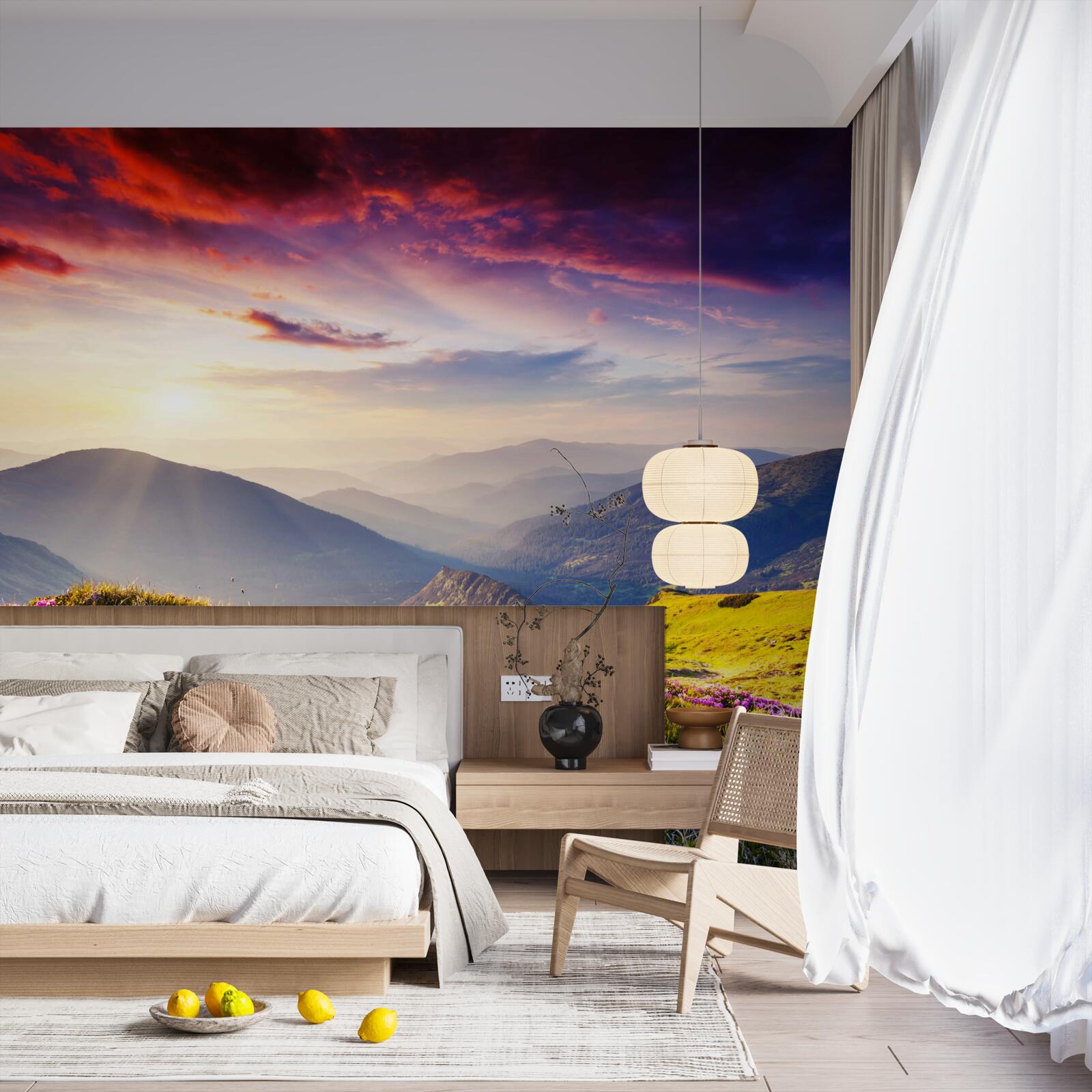 Fototapeta o świcie górskie wzgórza ożywają żywymi kolorami