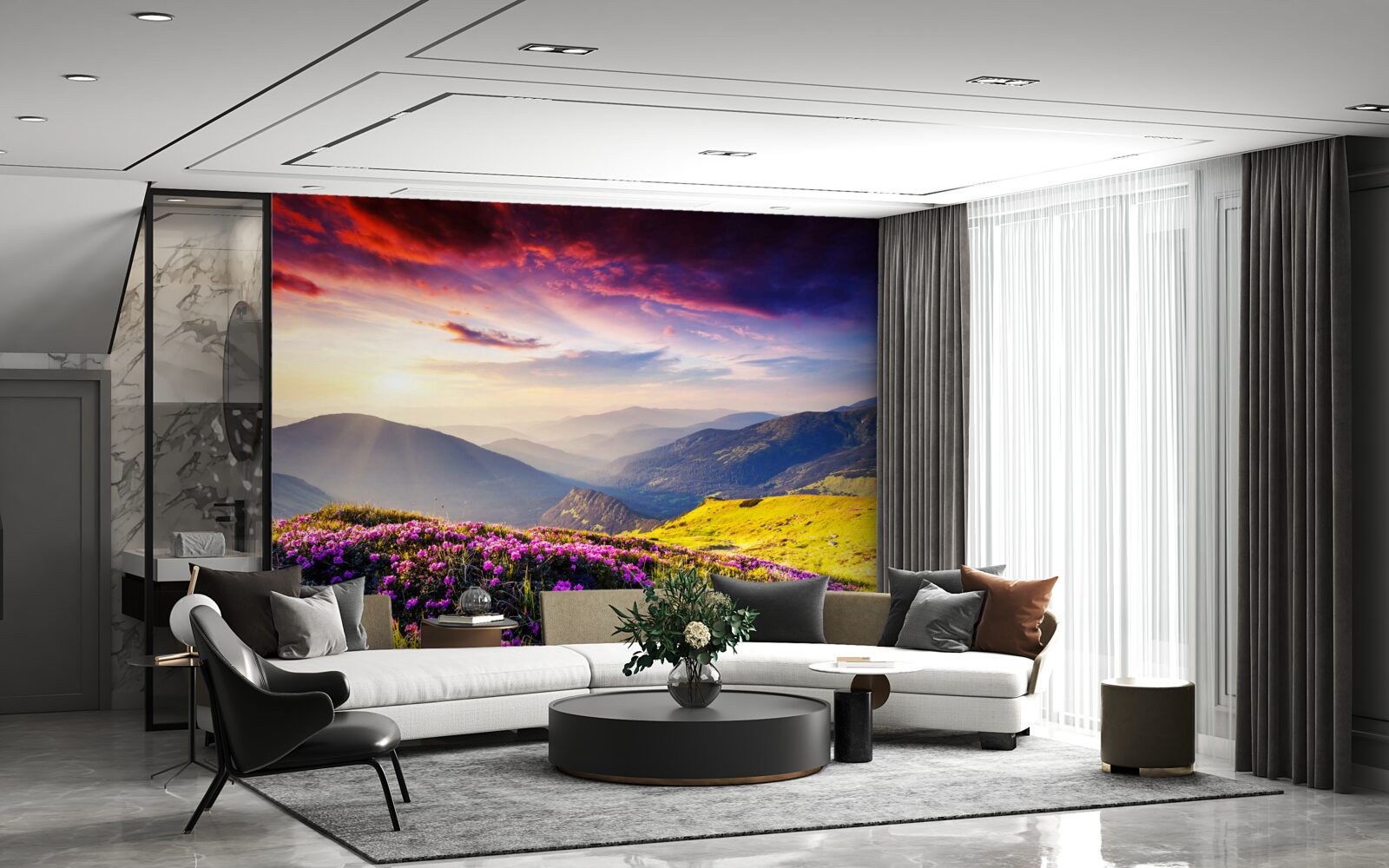 Fototapeta o świcie górskie wzgórza ożywają żywymi kolorami