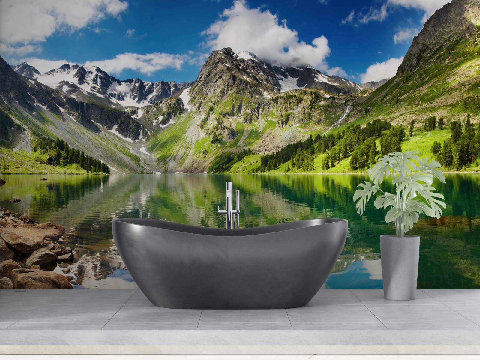 Fototapeta spokojne wody jeziora w górach w letni dzień