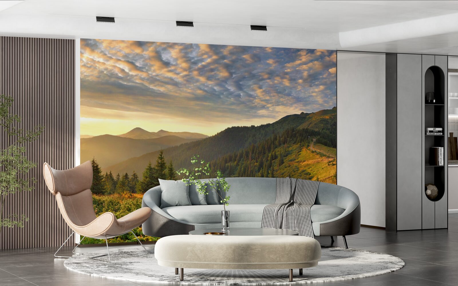 Fototapeta chmury nad górami pomalowane są w ciepłe kolory zachodu słońca