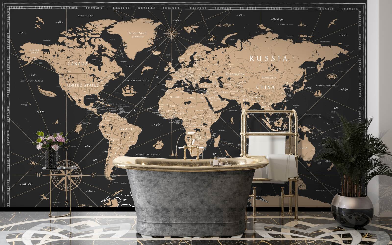 Fototapeta mapa świata na ciemnym tle