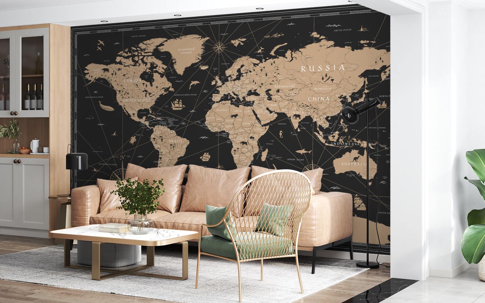 Fototapeta mapa świata na ciemnym tle