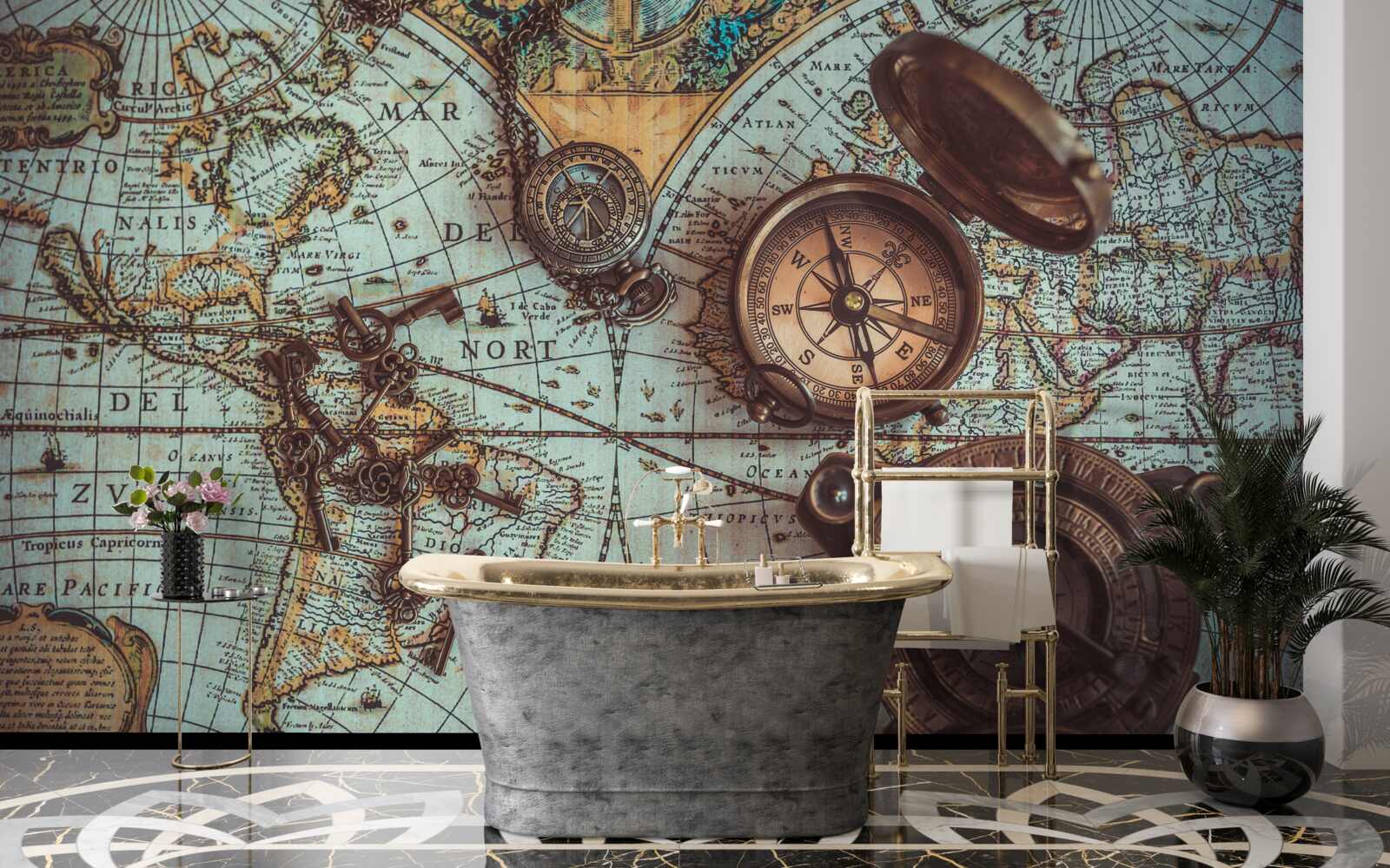 Fototapeta kompasy z przeszłości, znajdujące się na mapie