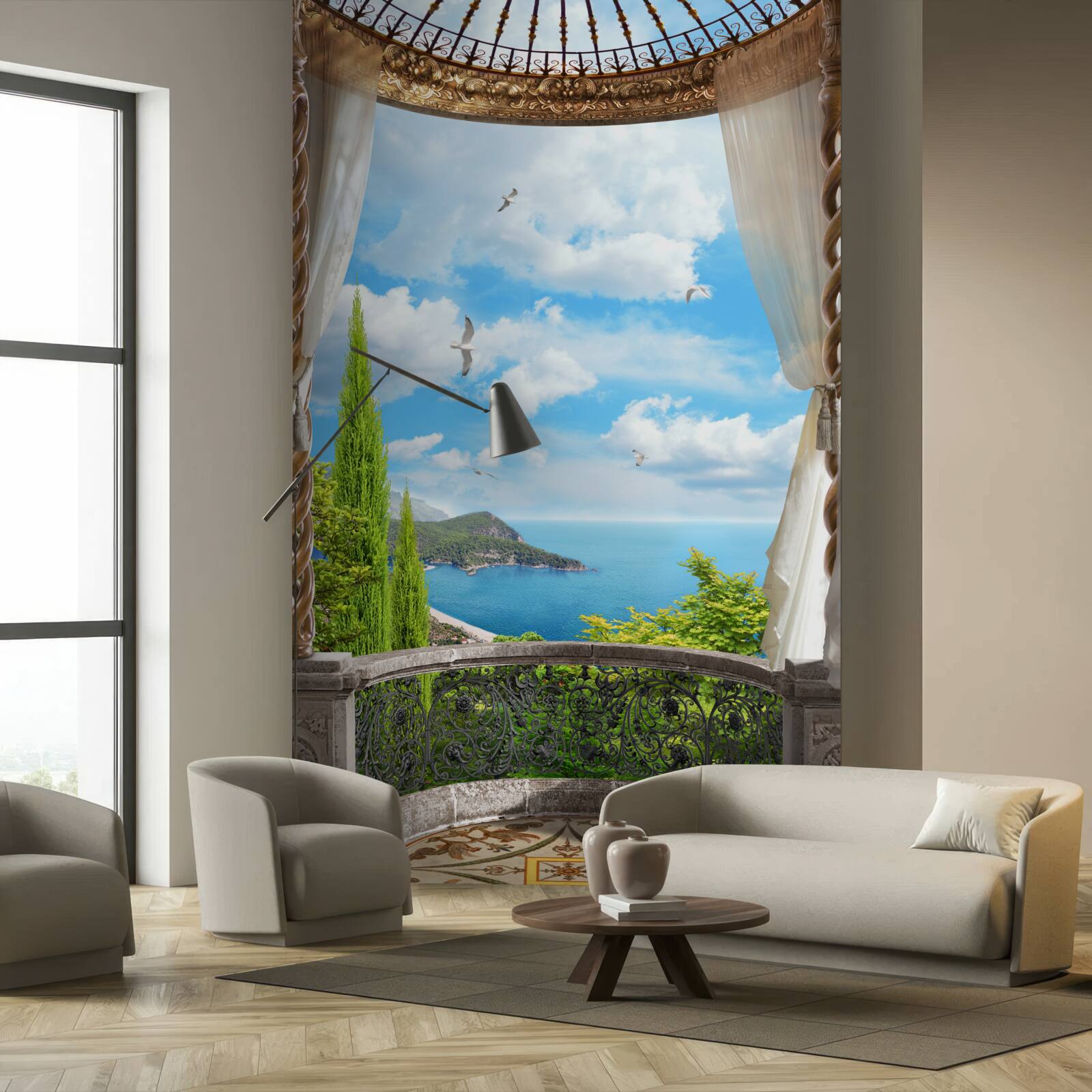 Fototapeta weranda z panoramicznym widokiem na morze