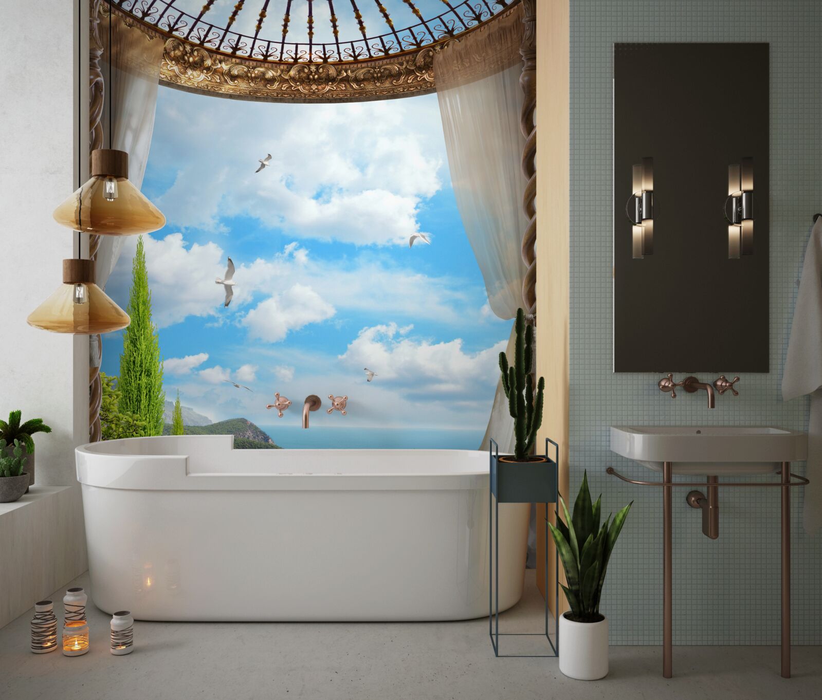 Fototapeta weranda z panoramicznym widokiem na morze