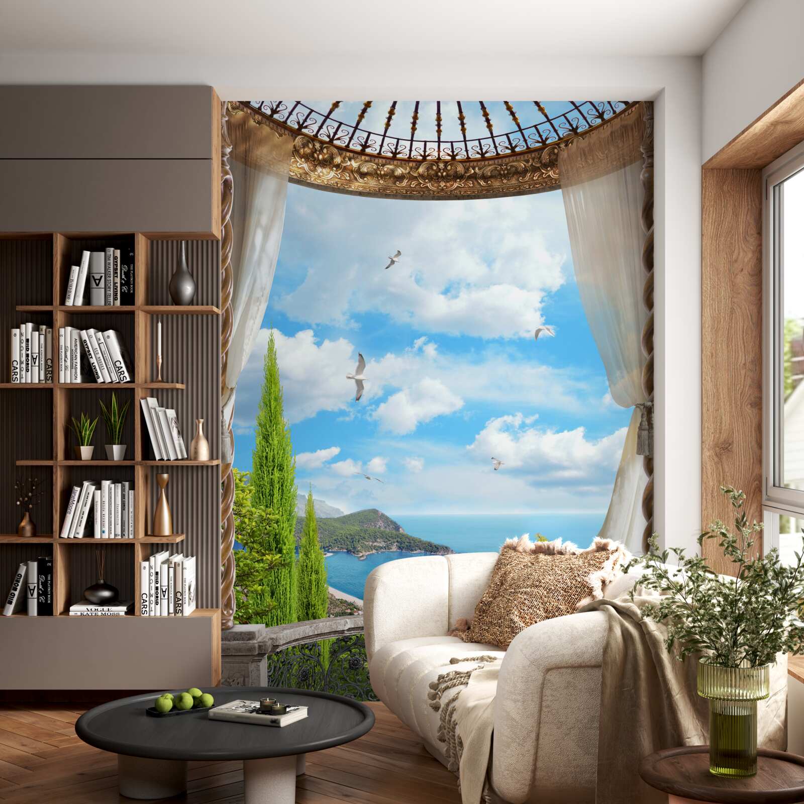 Fototapeta weranda z panoramicznym widokiem na morze