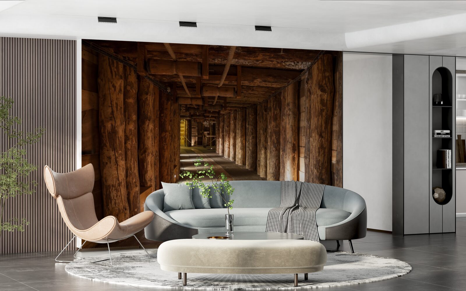 Fototapeta podziemny tunel wykonany z drewna