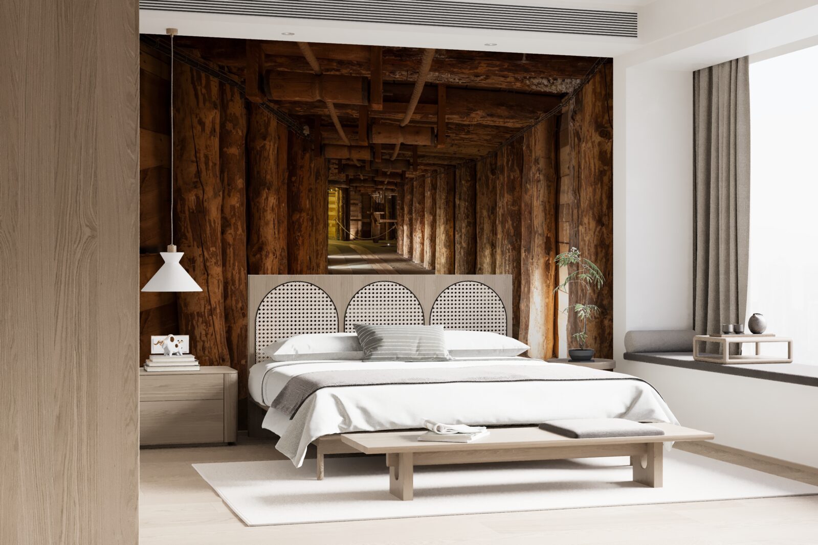 Fototapeta podziemny tunel wykonany z drewna