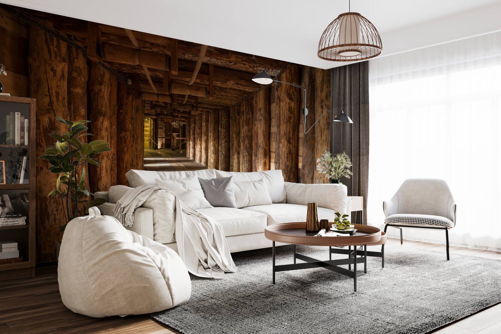 Fototapeta podziemny tunel wykonany z drewna