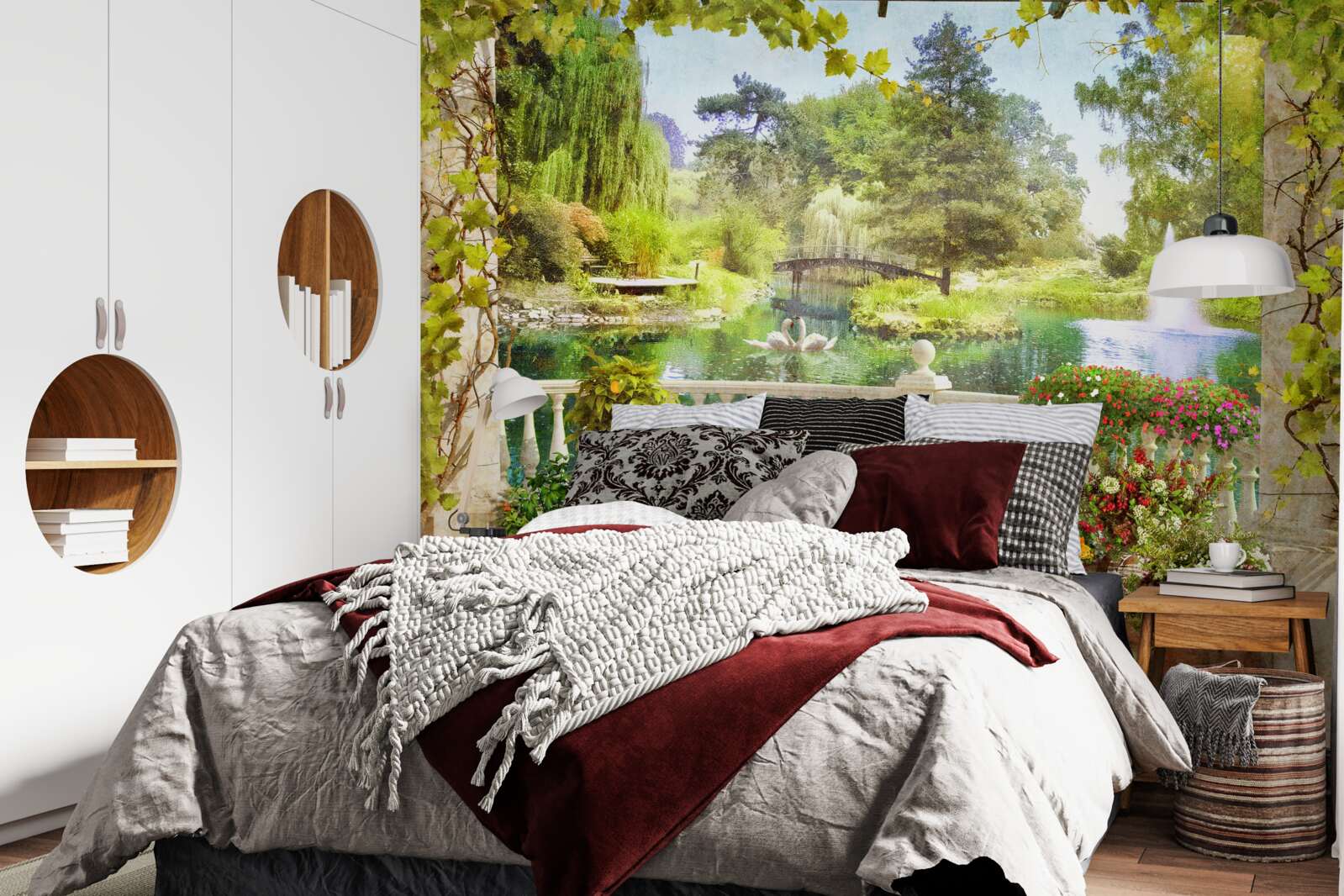 Fototapeta Łabędzie nad jeziorem na tarasie