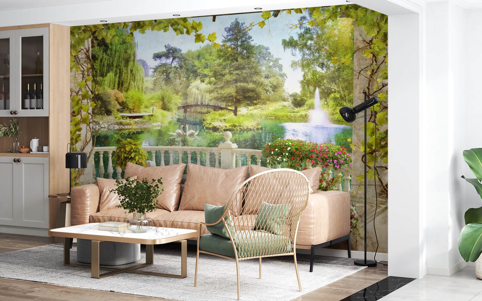 Fototapeta Łabędzie nad jeziorem na tarasie