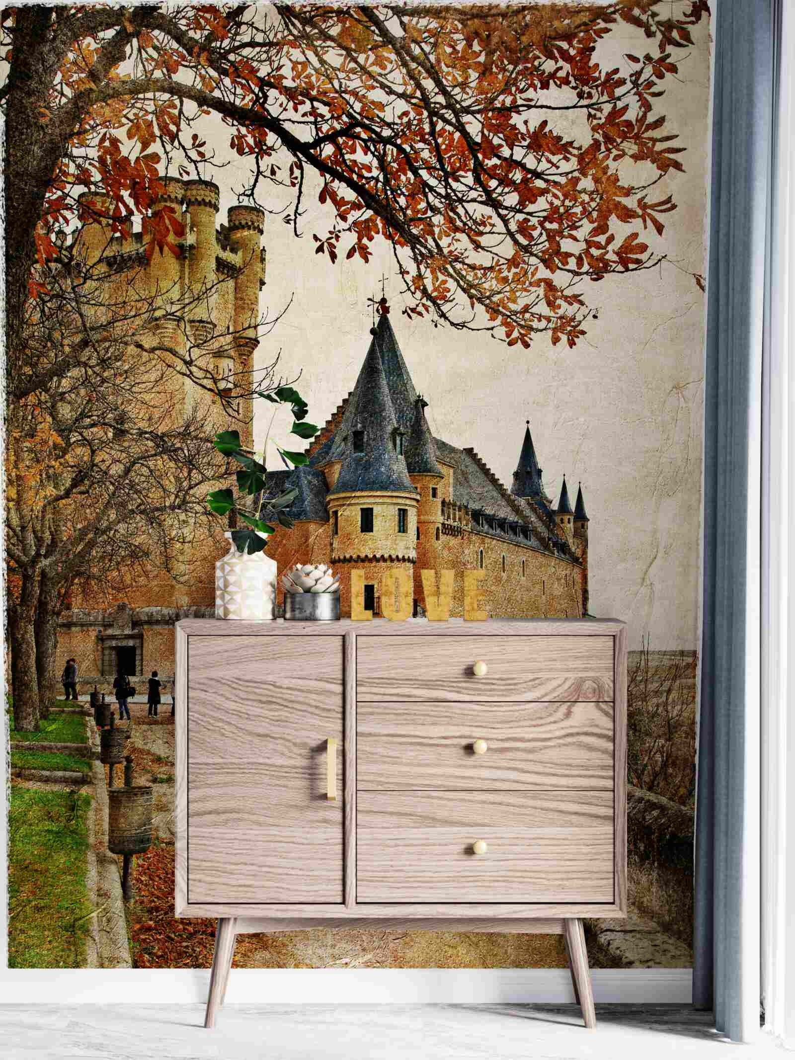 Fototapeta Ścieżka do starożytnego zamku jesienią