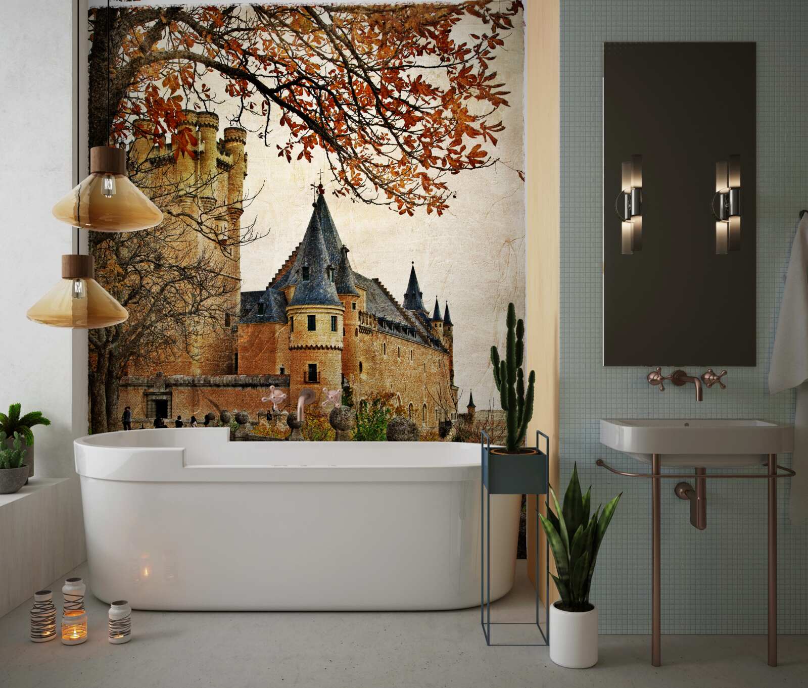 Fototapeta Ścieżka do starożytnego zamku jesienią