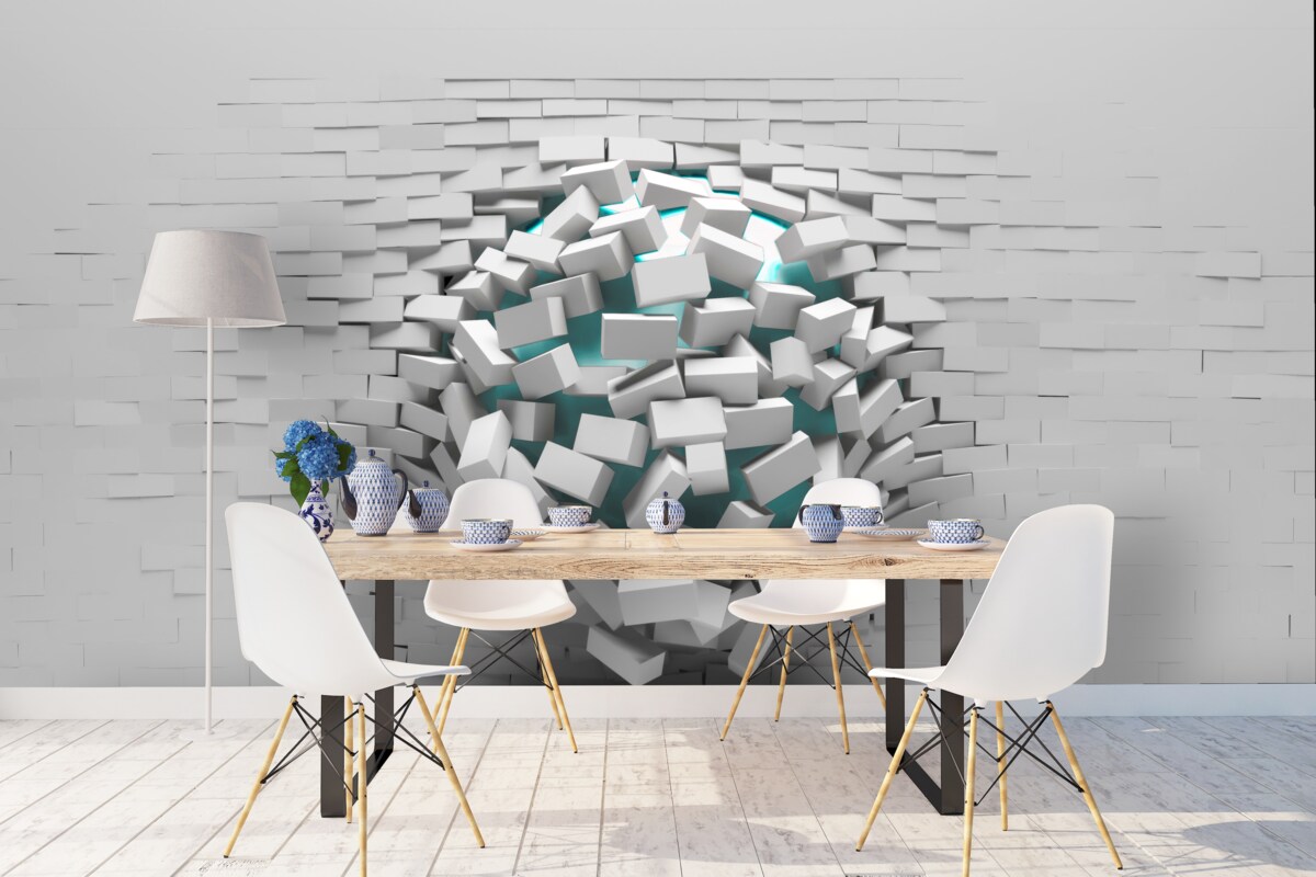 Fototapeta kolosalna dziura w ścianie z cegieł