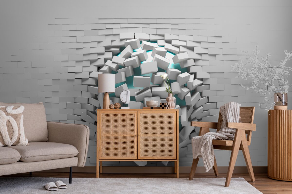 Fototapeta kolosalna dziura w ścianie z cegieł