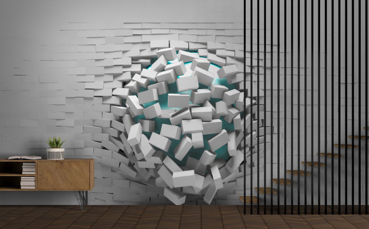 Fototapeta kolosalna dziura w ścianie z cegieł