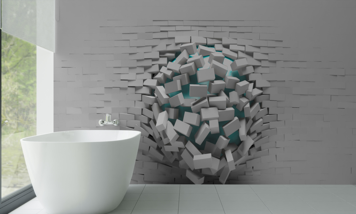 Fototapeta kolosalna dziura w ścianie z cegieł