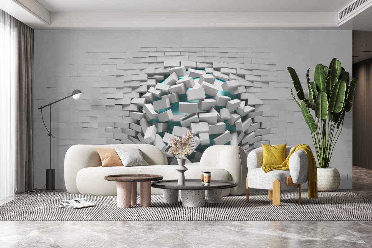 Fototapeta kolosalna dziura w ścianie z cegieł