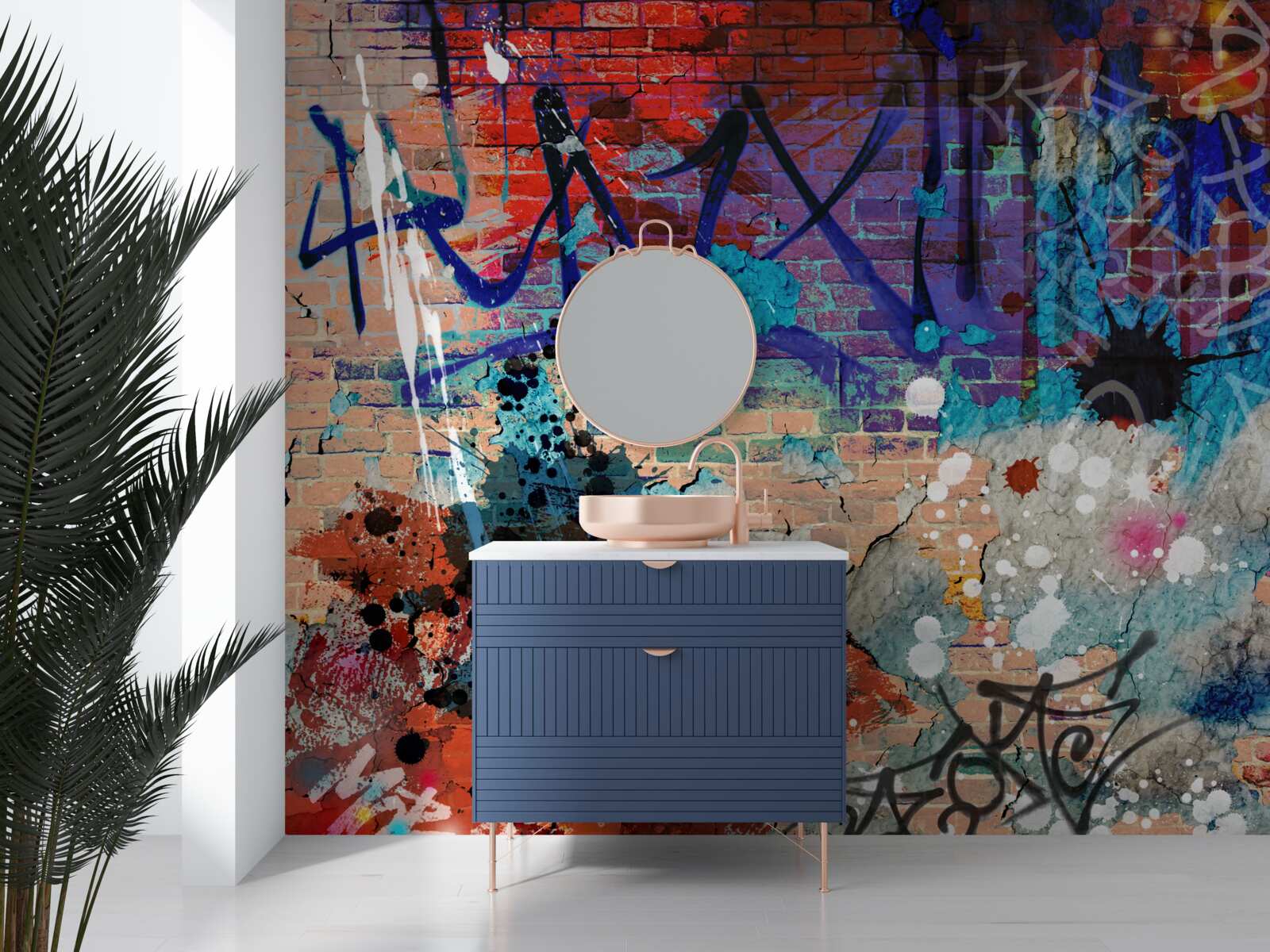 Fototapeta wielokolorowy wzór graffiti na ścianie z czerwonej cegły