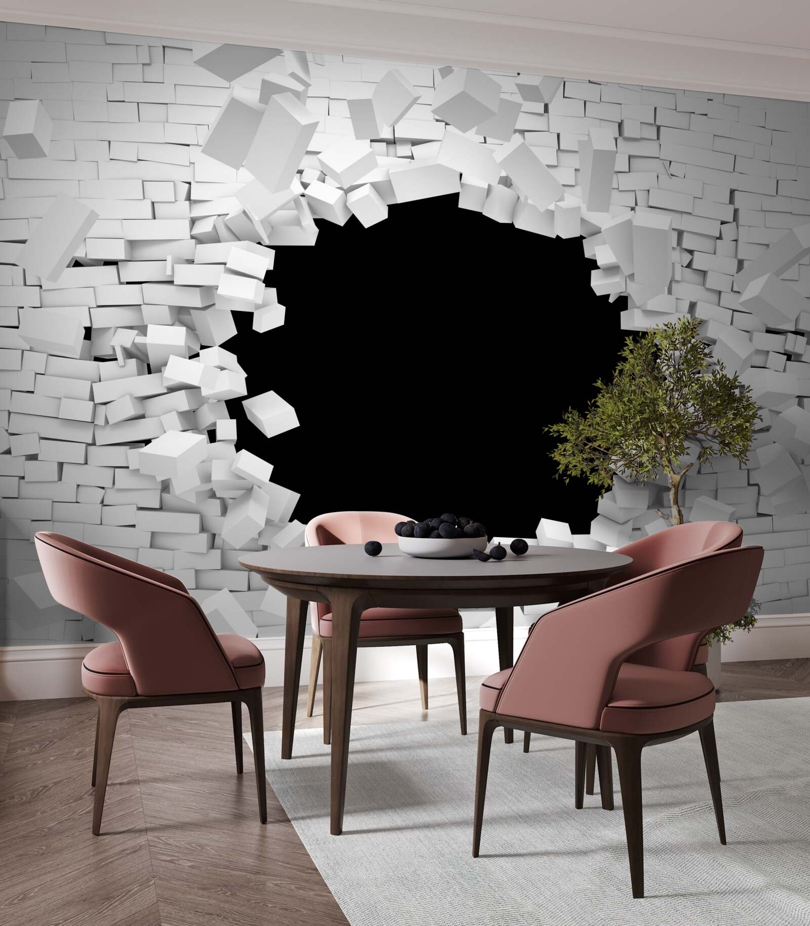 Fototapeta ciemna dziura w jasnej ceglanej ścianie