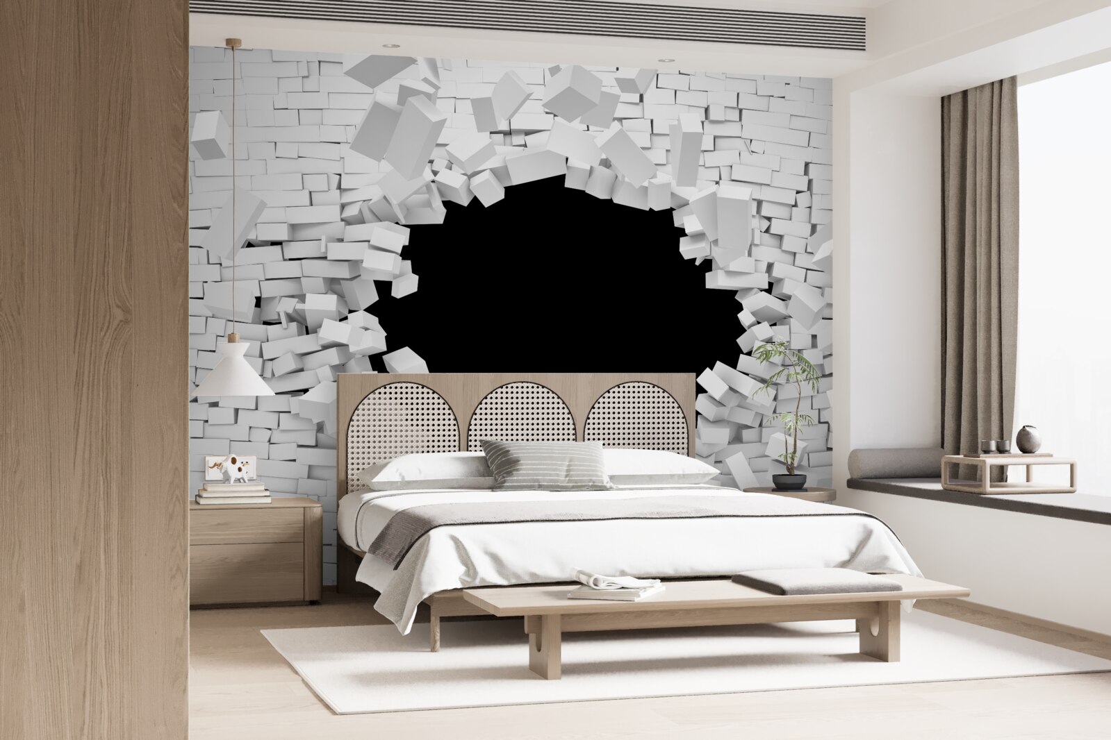 Fototapeta ciemna dziura w jasnej ceglanej ścianie