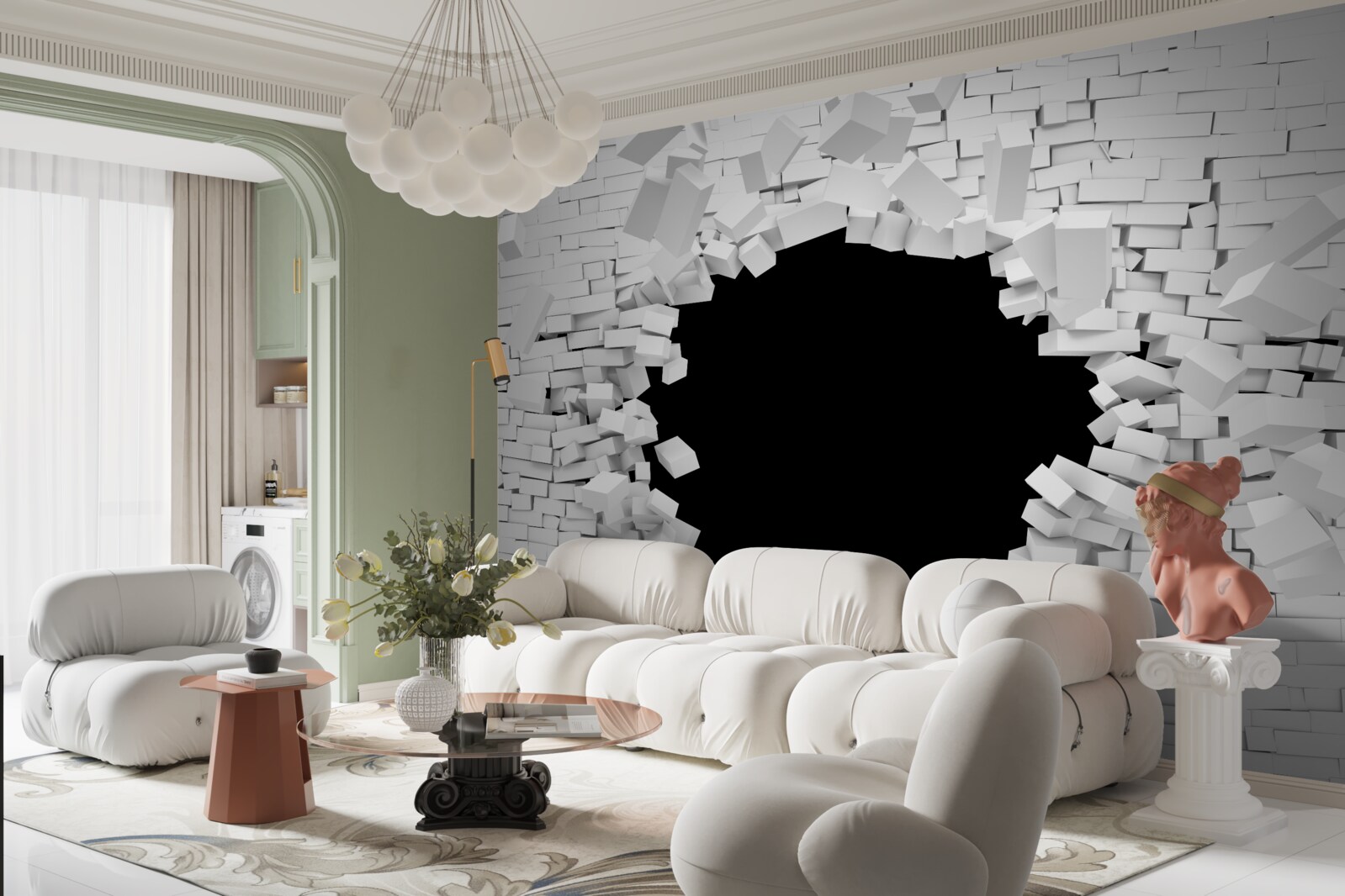 Fototapeta ciemna dziura w jasnej ceglanej ścianie