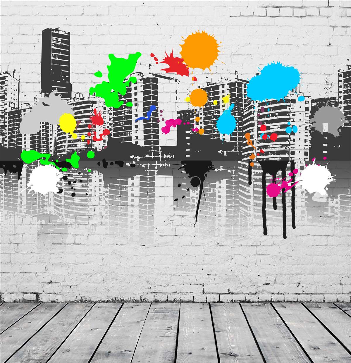 Fototapeta domy ozdobione jasnymi plamami graffiti