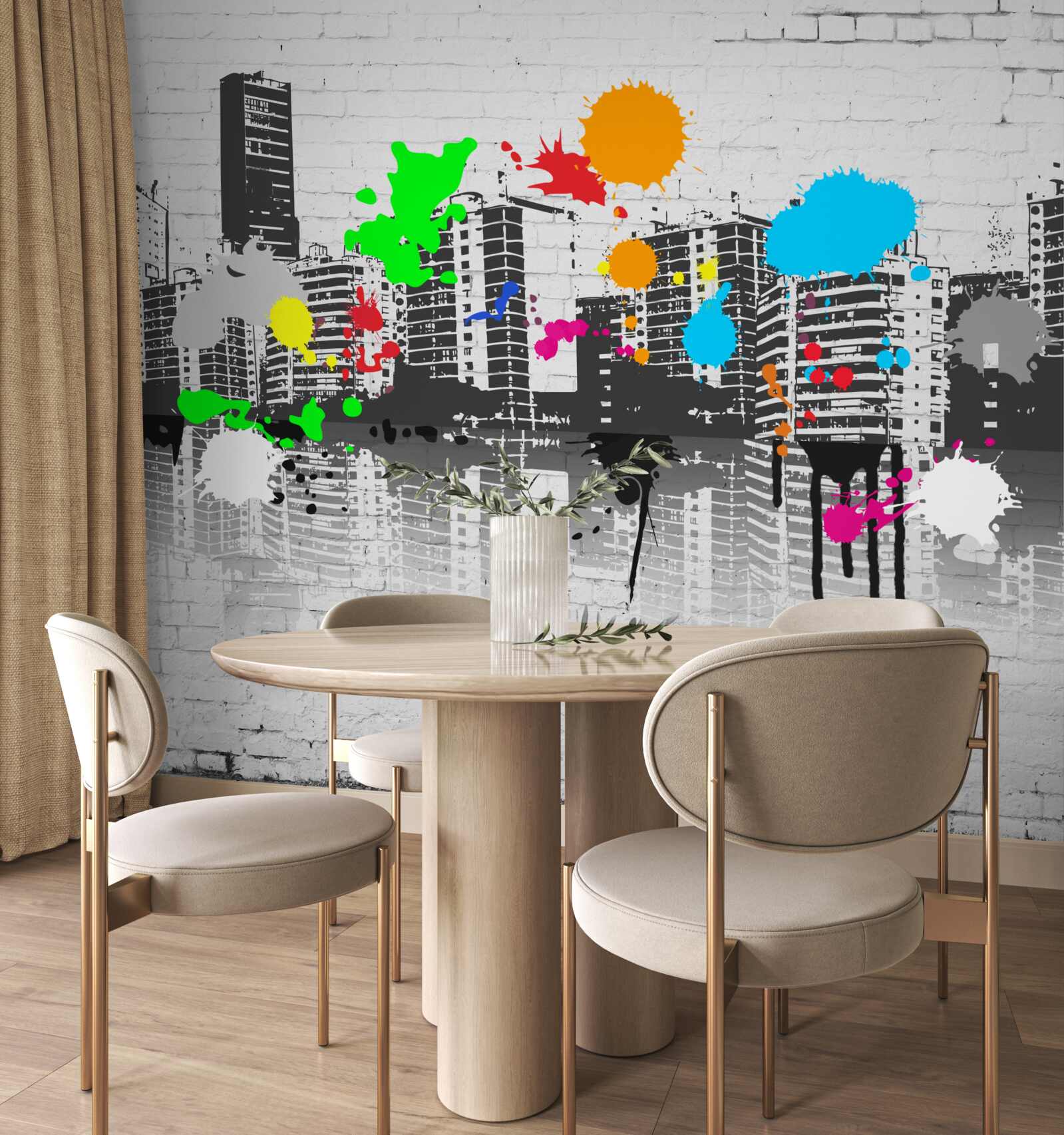 Fototapeta domy ozdobione jasnymi plamami graffiti