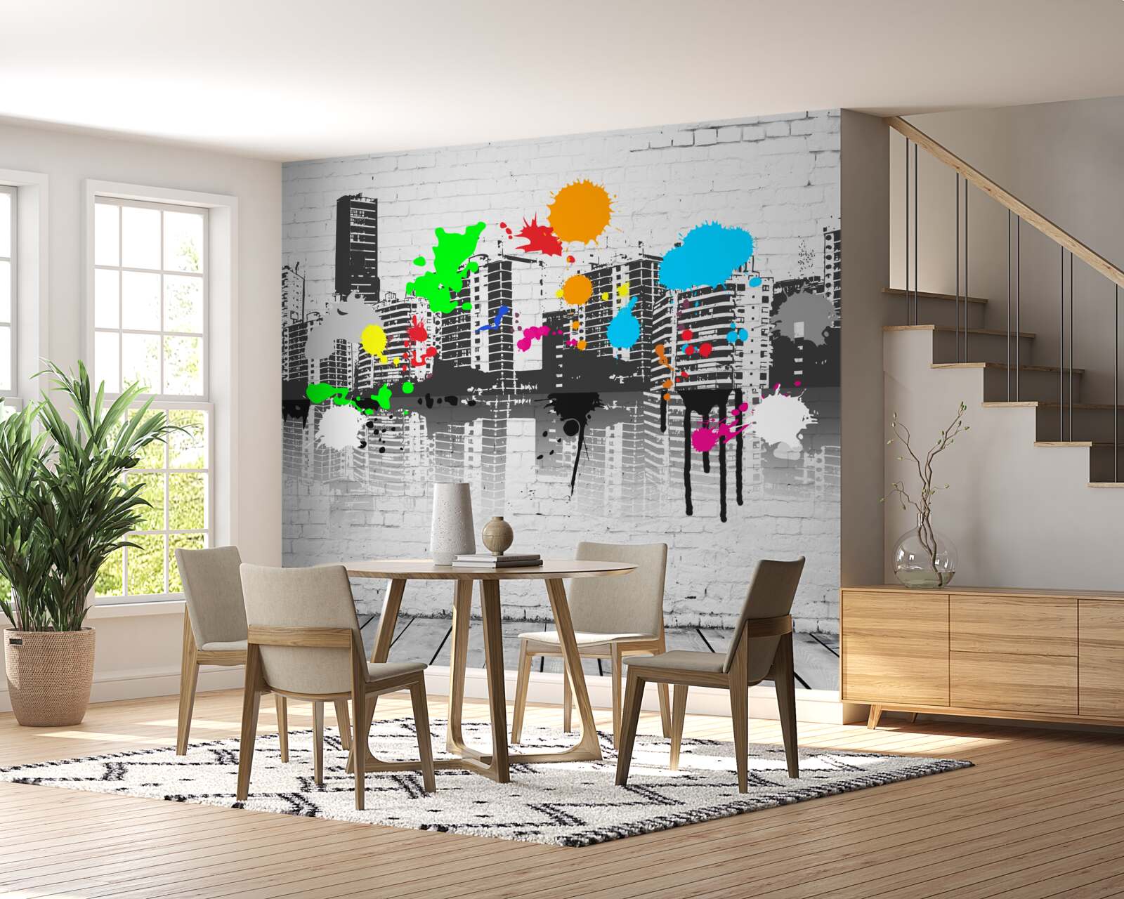 Fototapeta domy ozdobione jasnymi plamami graffiti