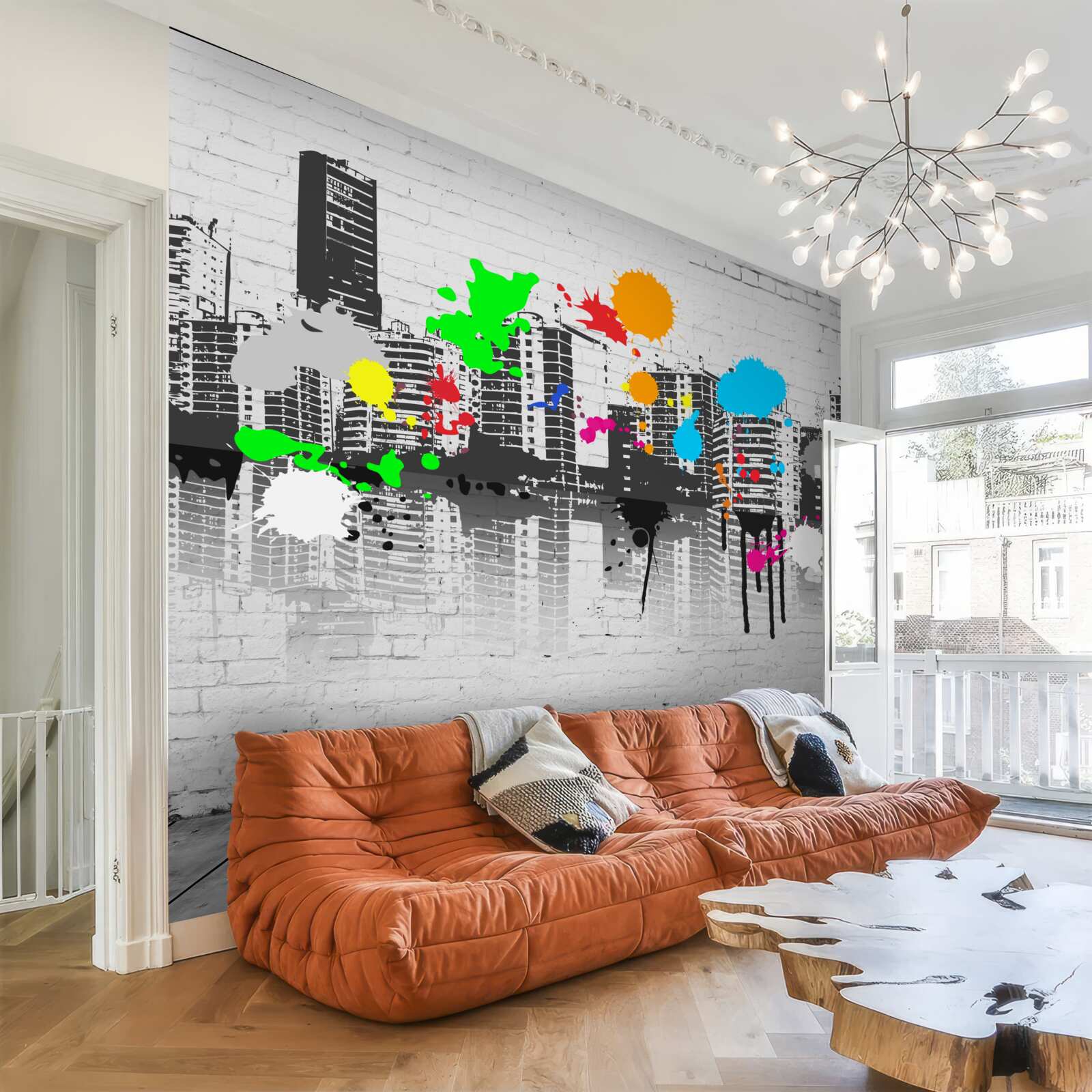 Fototapeta domy ozdobione jasnymi plamami graffiti