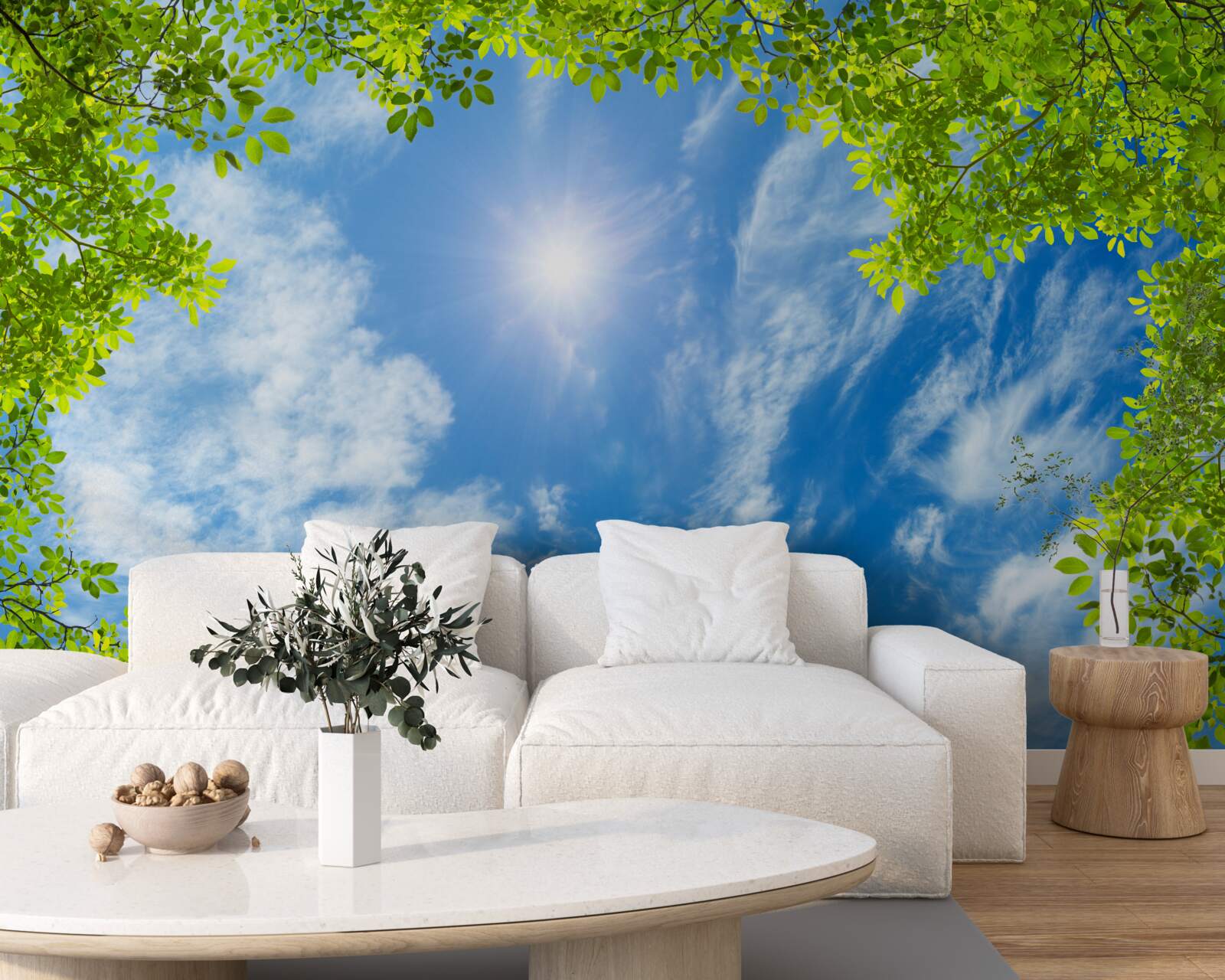 Fototapeta zieleń, w której pogrzebane jest słońce i błękit nieba