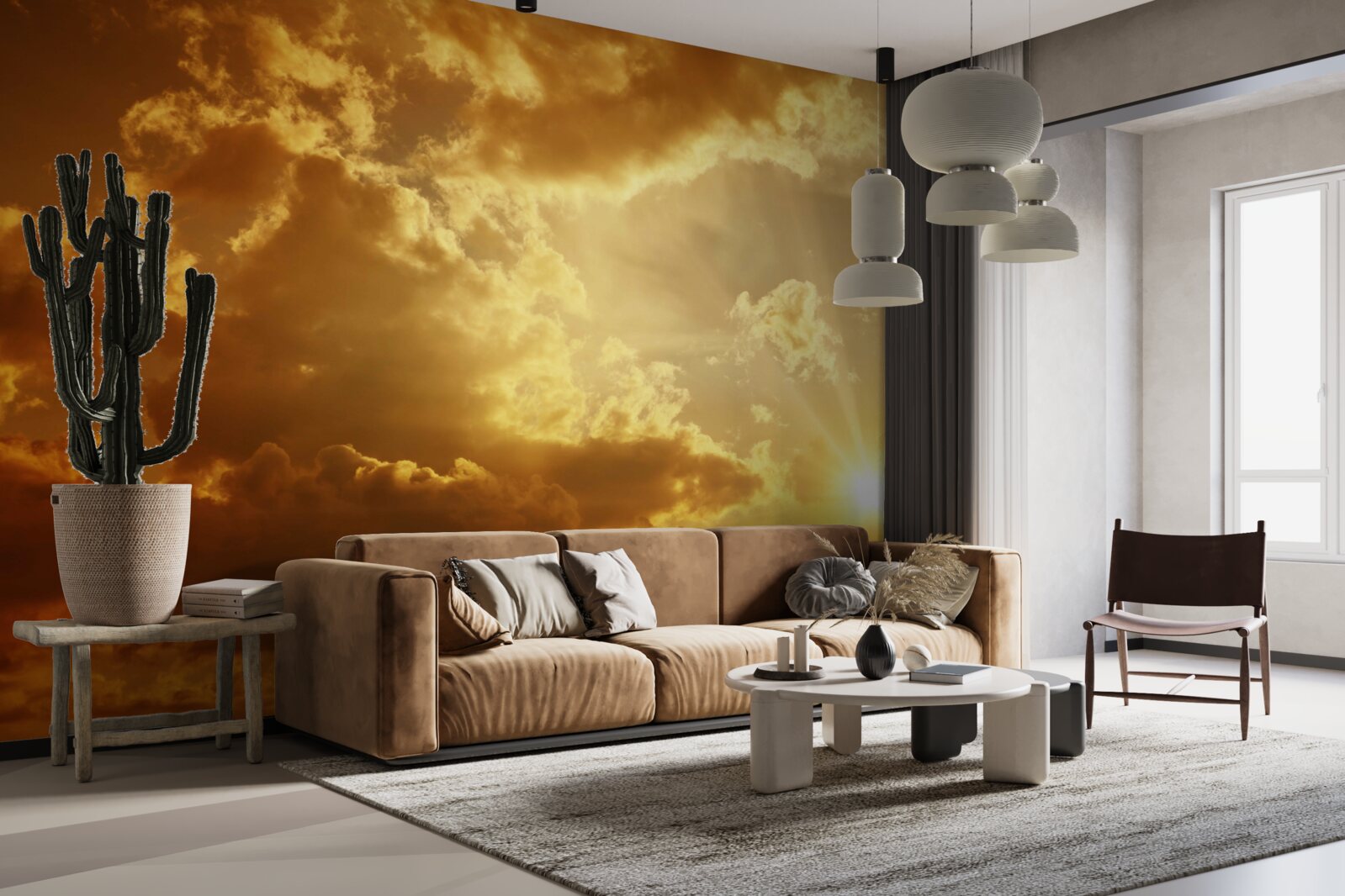 Fototapeta promienie słoneczne przebijające się przez chmury o zachodzie słońca emitują ciepło