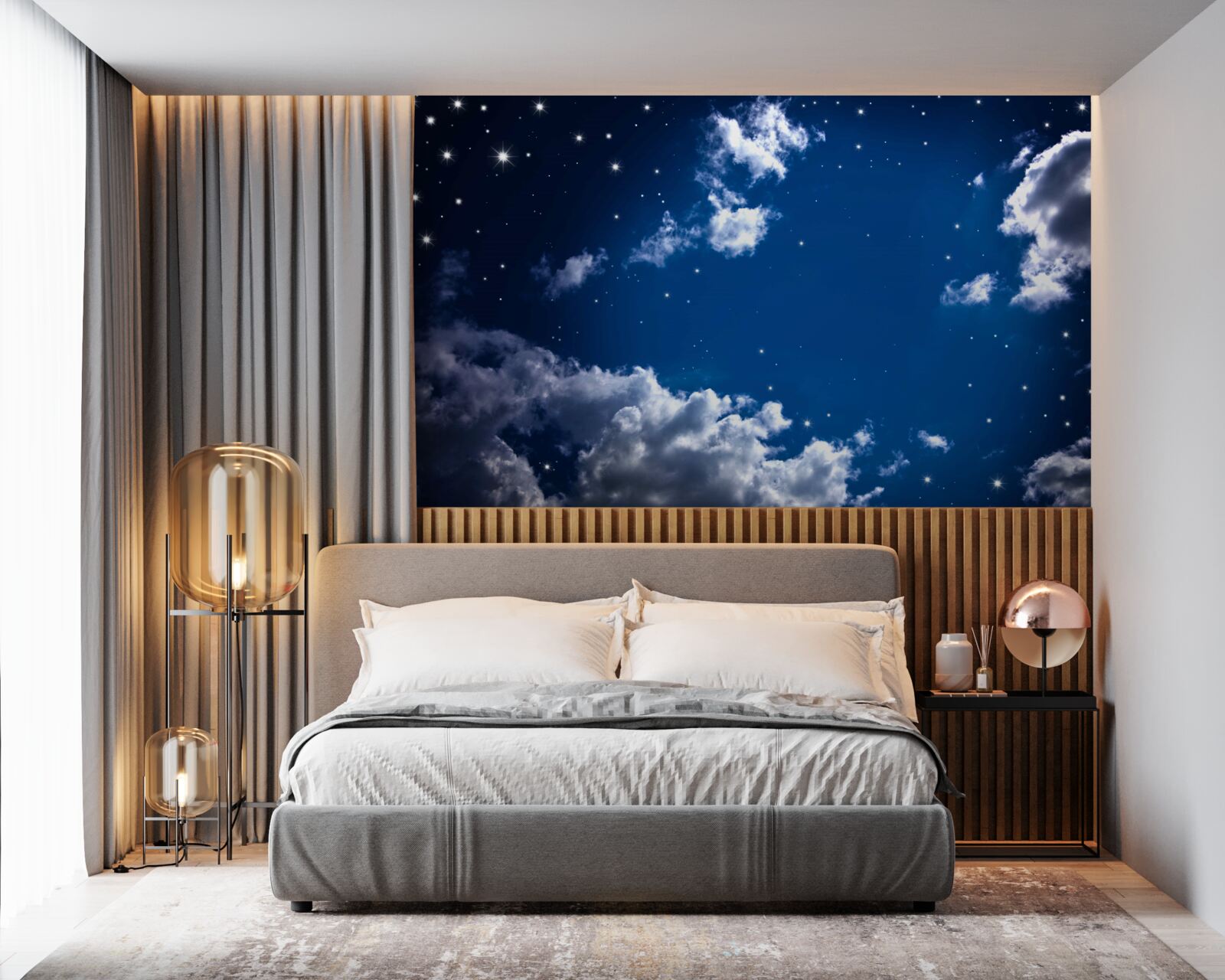 Fototapeta nocne niebo jaśnieje blaskiem chmur i gwiazd