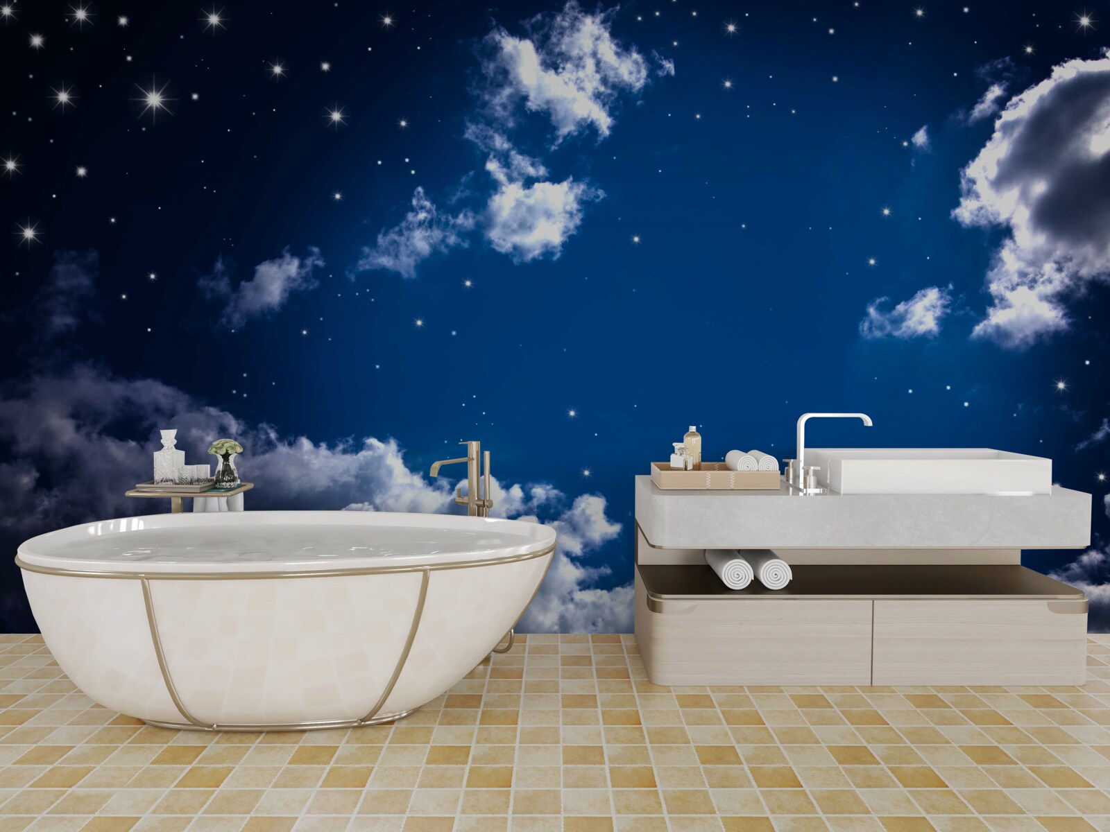 Fototapeta nocne niebo jaśnieje blaskiem chmur i gwiazd