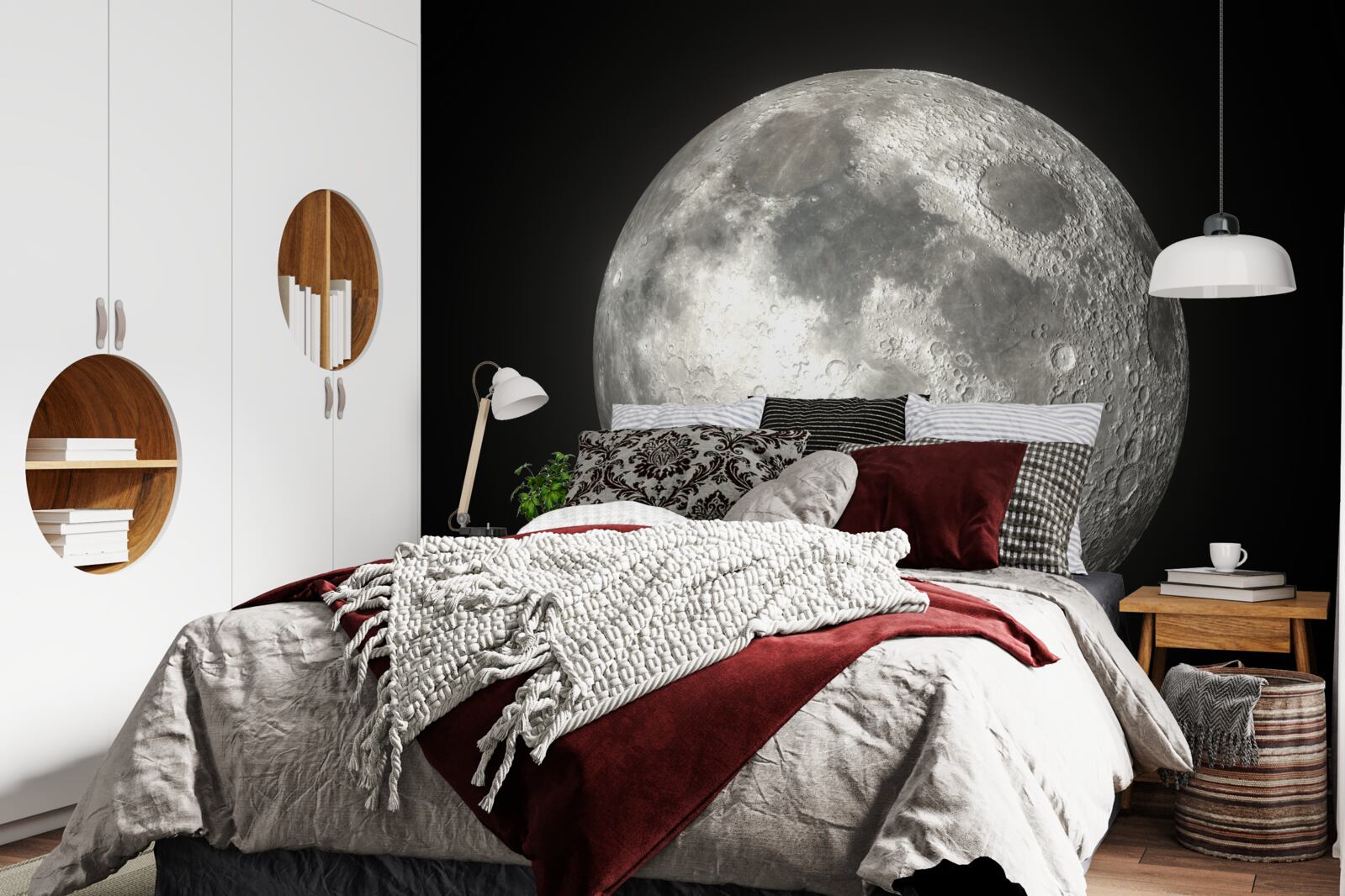 Fototapeta czarne tło ozdobione jest niezrównanym księżycem w pełni