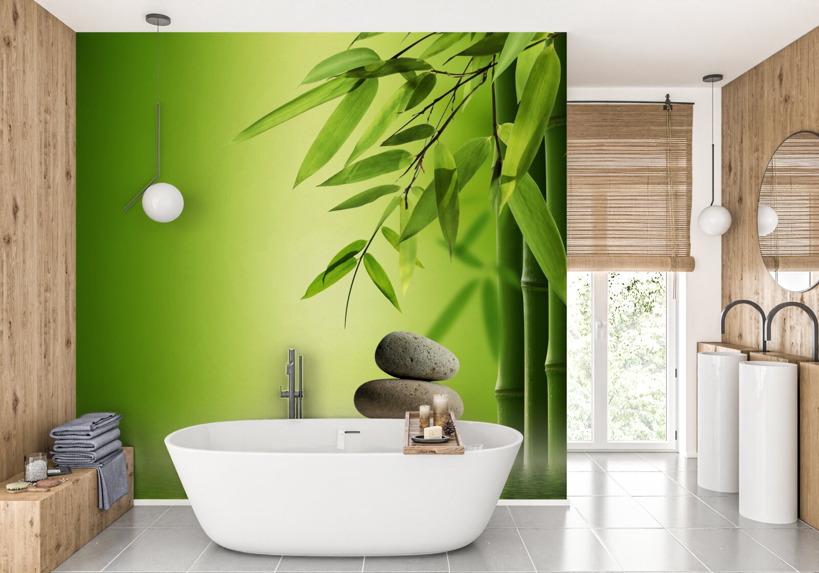 Fototapeta zielony bambus i kamienie spa