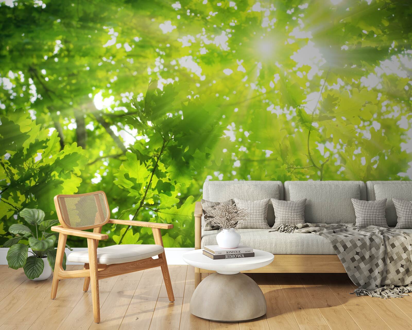 Fototapeta promienie słońca świecące w zielonym zaroślu