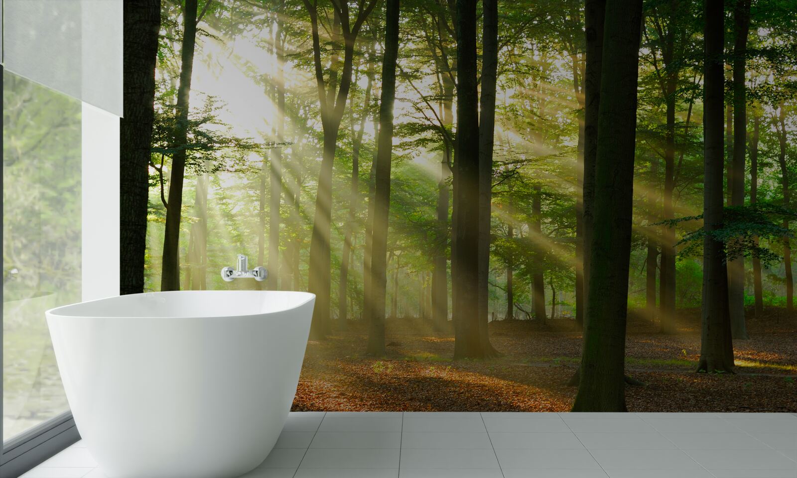 Fototapeta promienie słońca przenikają przez poranną mgłę na pustyni