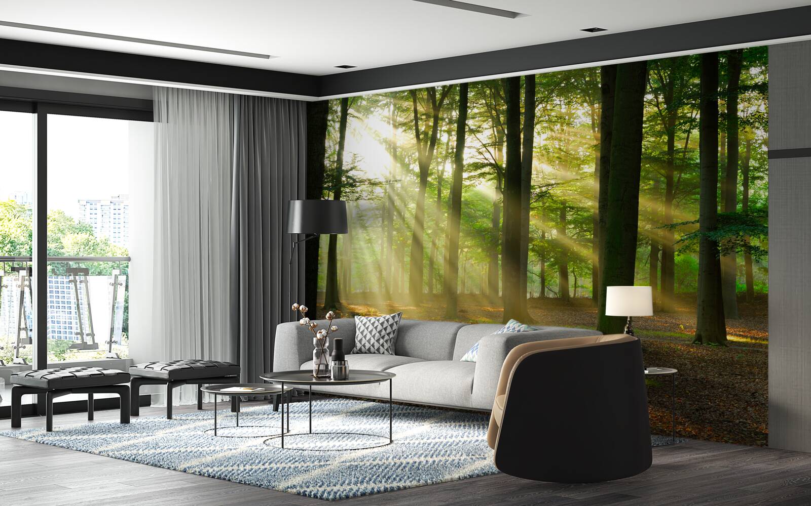 Fototapeta promienie słońca przenikają przez poranną mgłę na pustyni