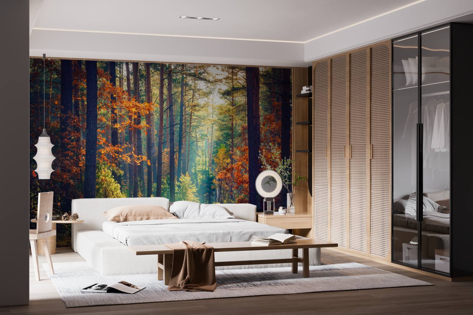 Fototapeta promień słońca w jesiennym lesie