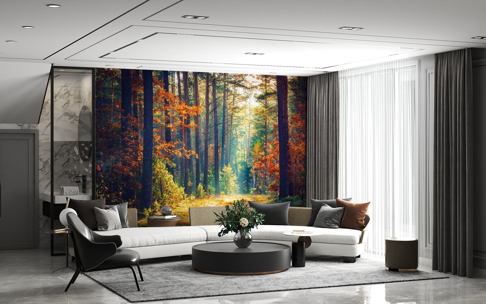 Fototapeta promień słońca w jesiennym lesie