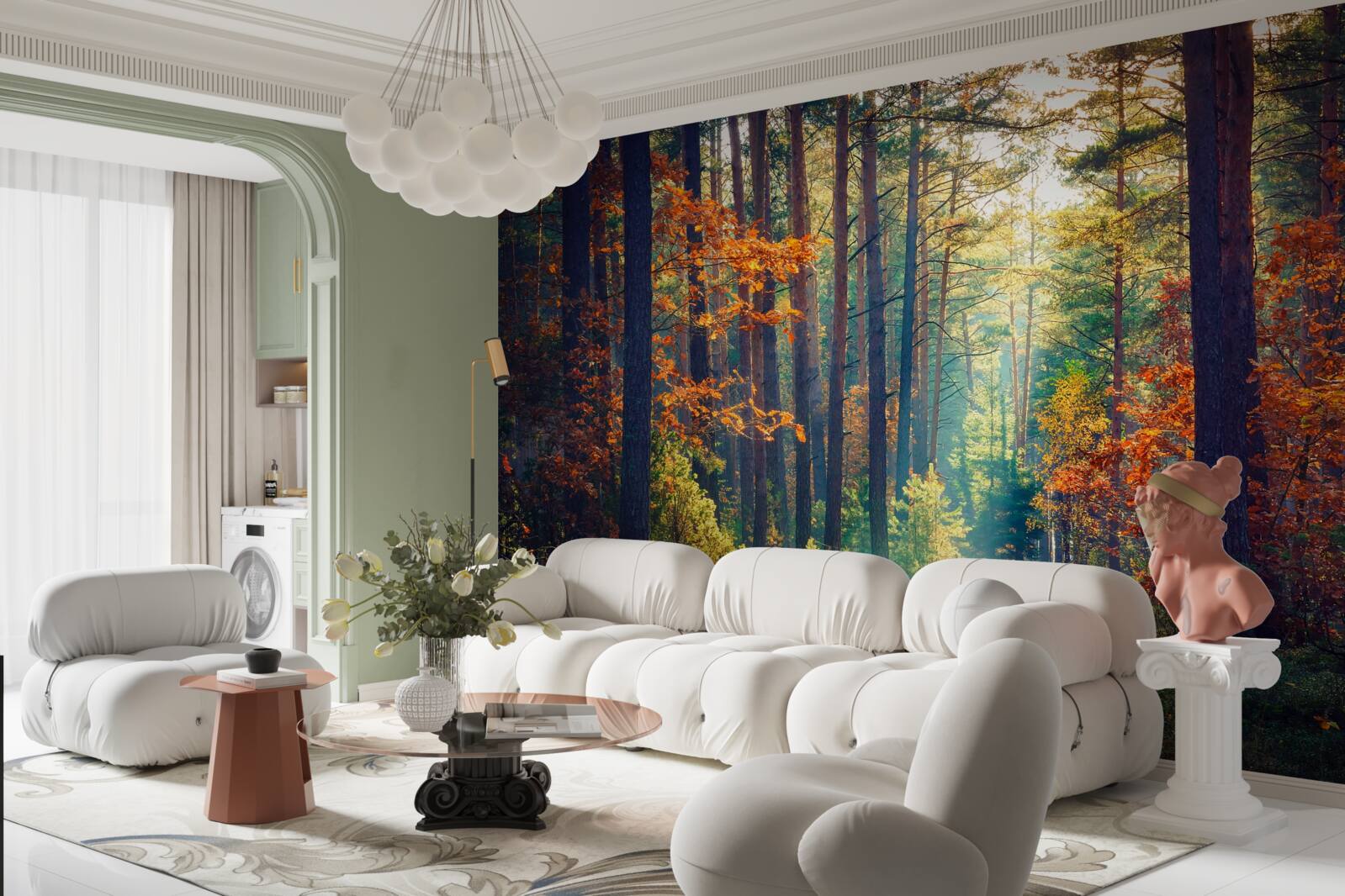 Fototapeta promień słońca w jesiennym lesie